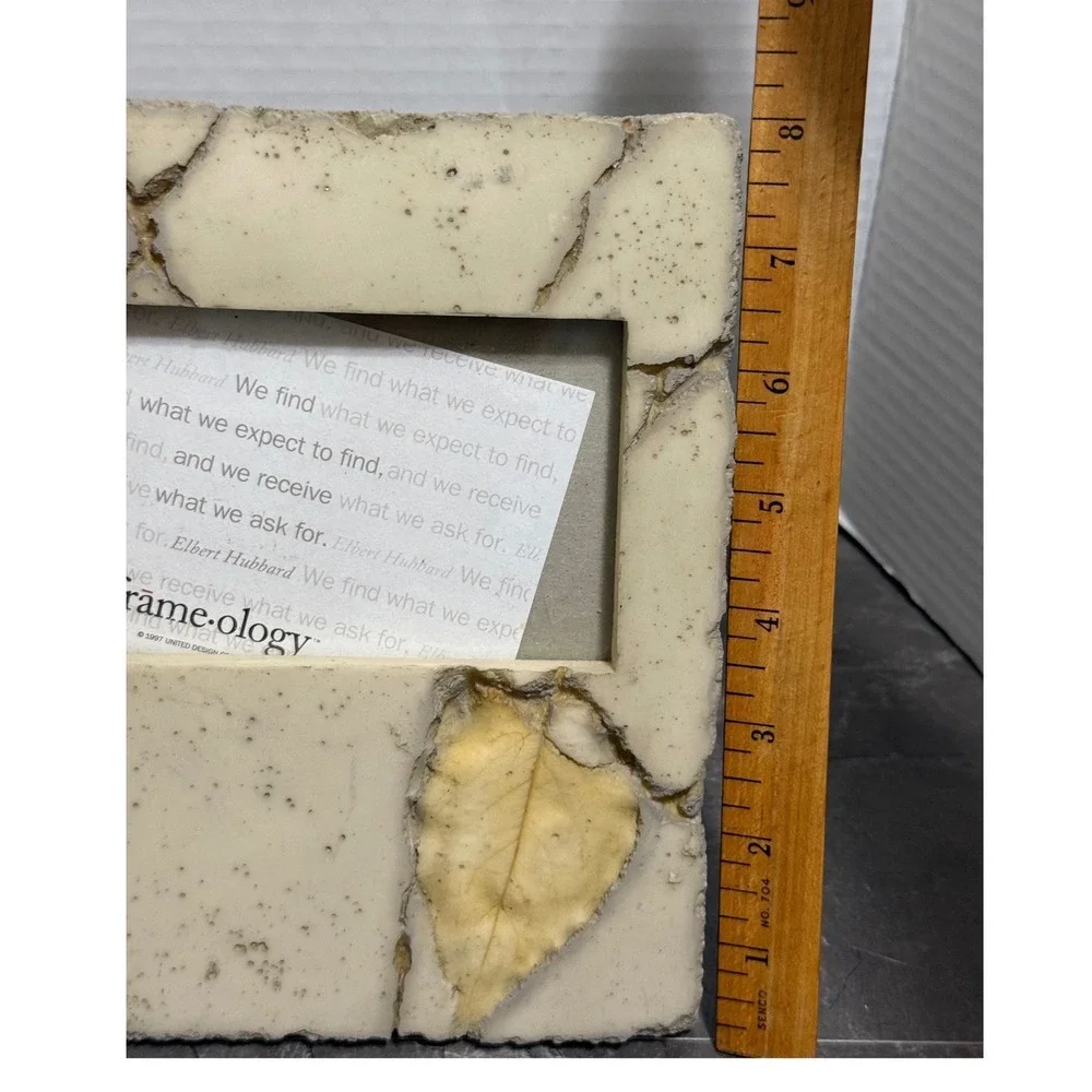 Vintage Frameology Cracked Stone Tile & Leaf Picture Frame Earthy Decor 4x3